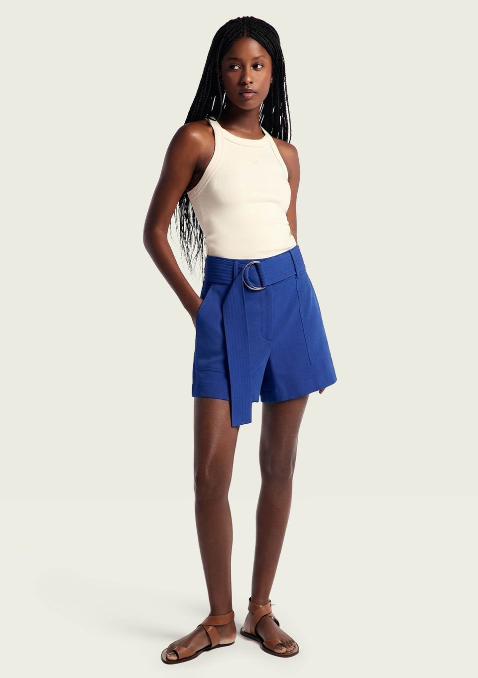 Shorts Feminino com Cinto Peach Touch - Azul