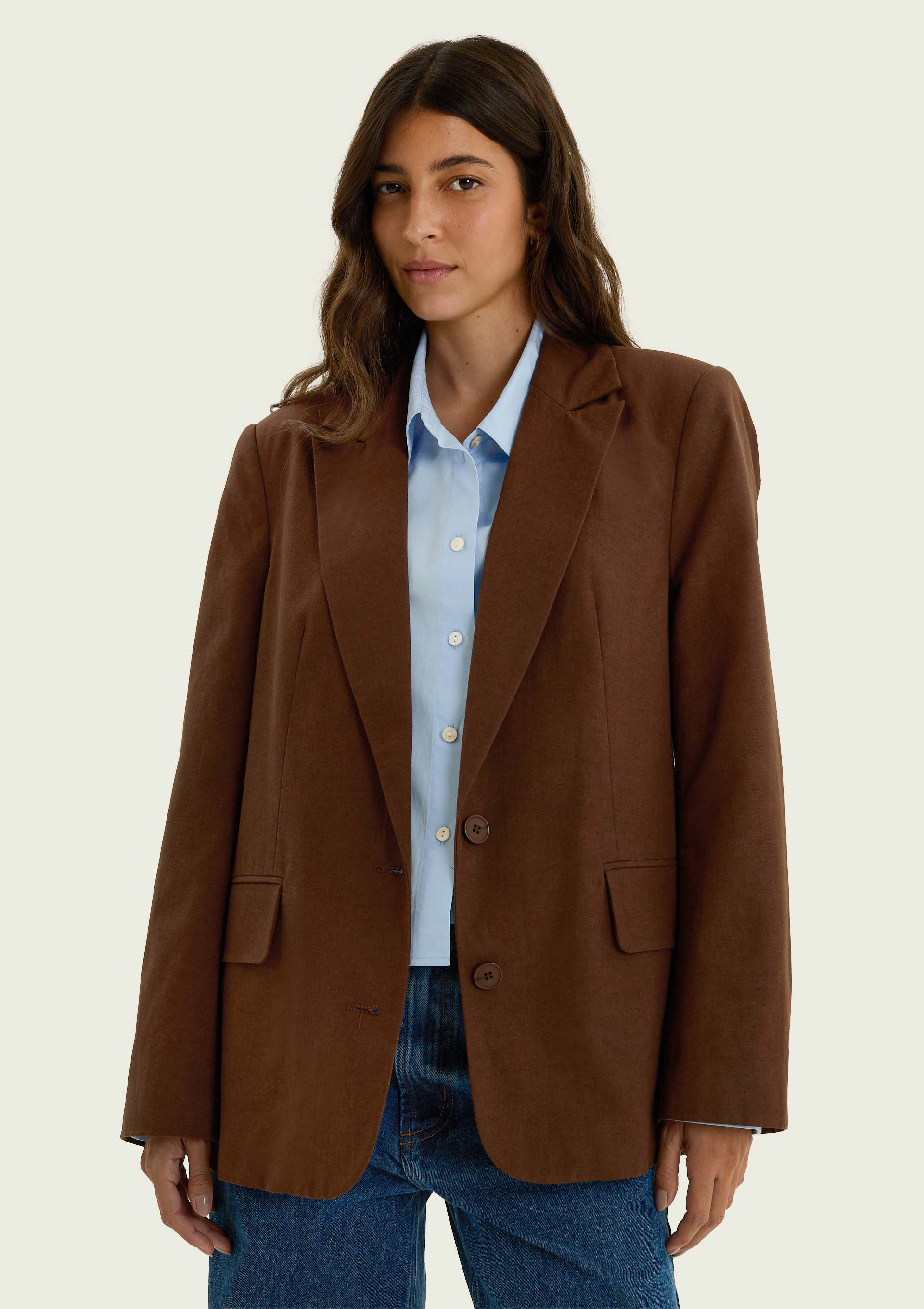 Blazer Feminino Oversized em Viscolinho - Marrom — Hering