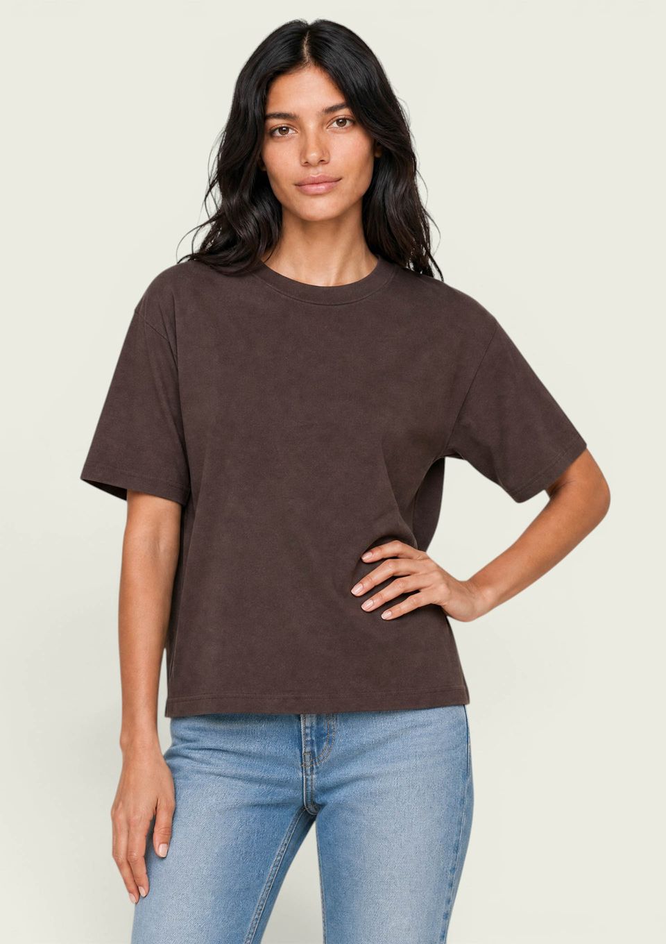 Blusa Feminina Manga Curta Oversized em Tricô - Marrom