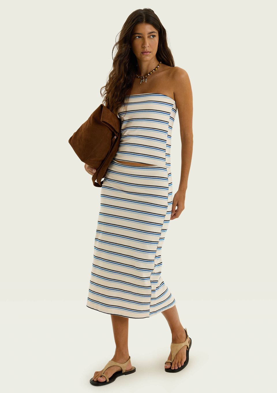 Saia Midi Texturizada com Fenda - Off White