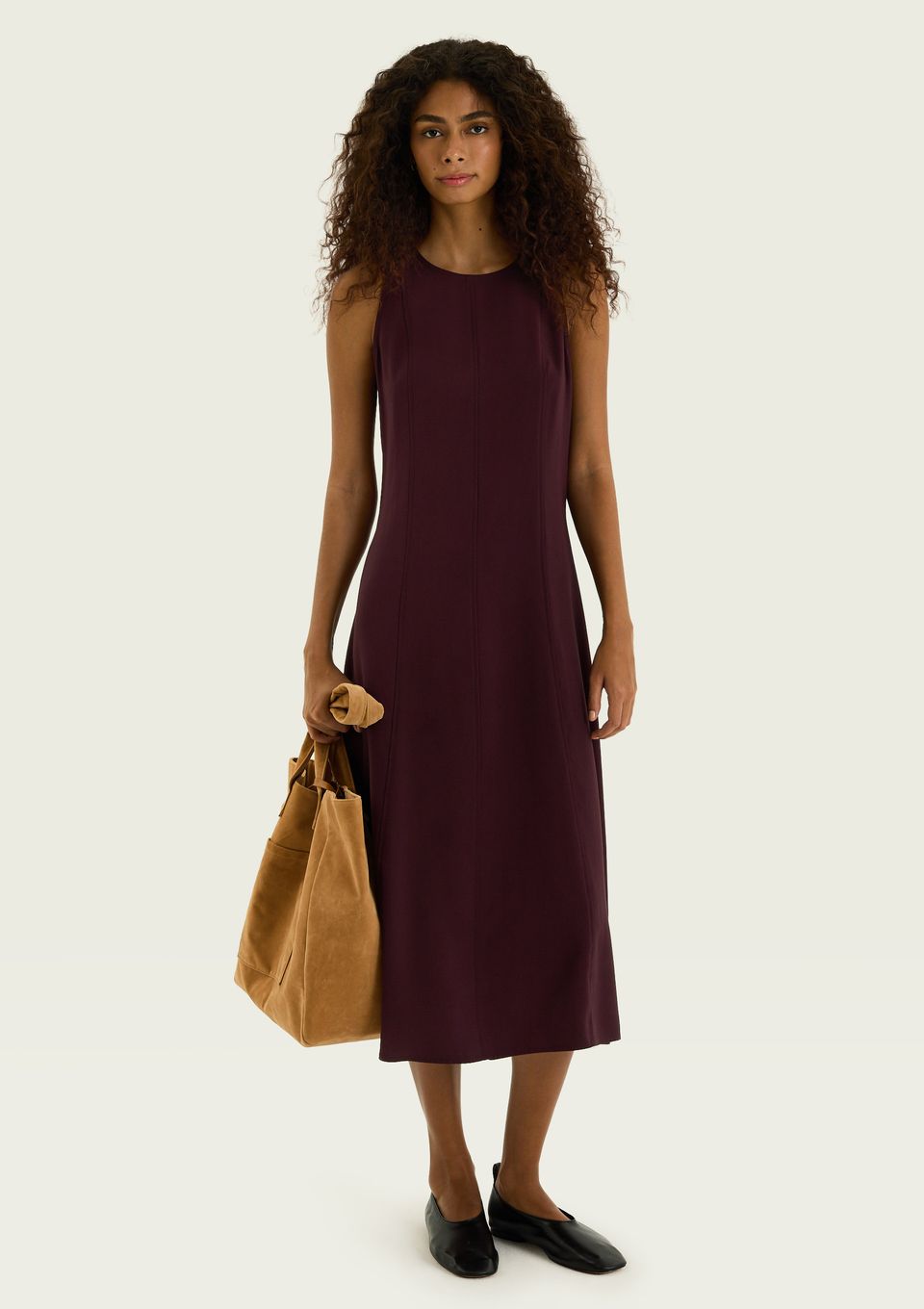 Vestido Midi Trapézio em Viscose - Marrom