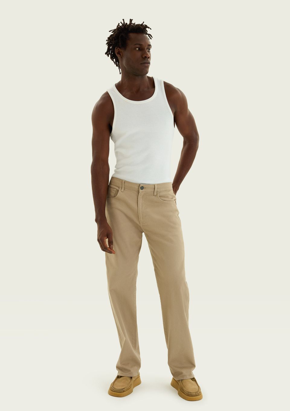 Calça Masculina Reta em Sarja - Bege