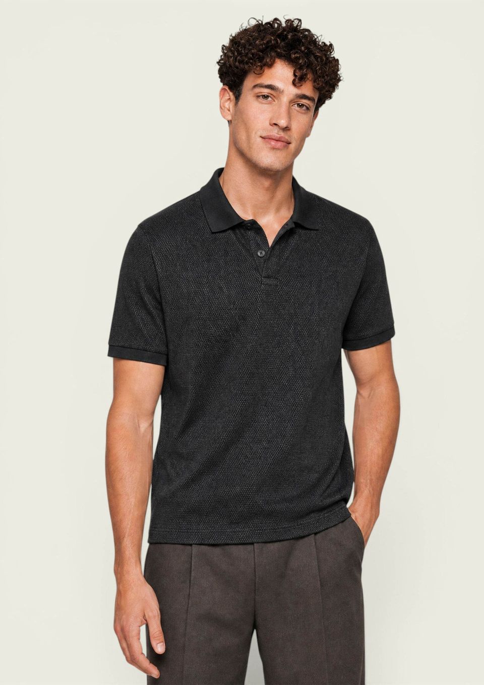 Polo Masculina Manga Curta Espinha de Peixe - Preto