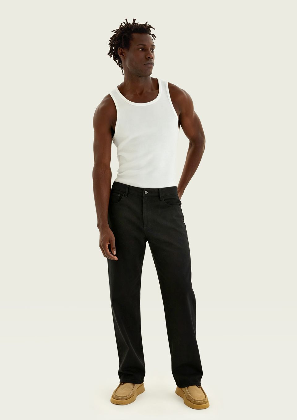 Calça Masculina Reta em Sarja - Preto