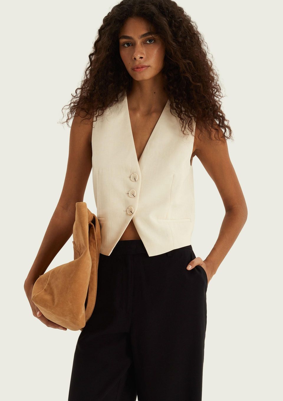 Colete Feminino Alfaiatado com Linho - Creme