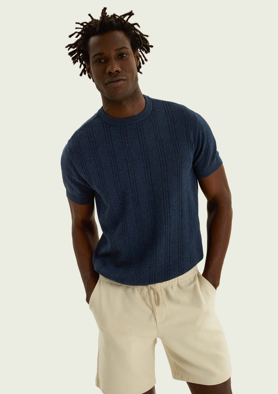 Camiseta Masculina em Tricô Texturizado - Azul