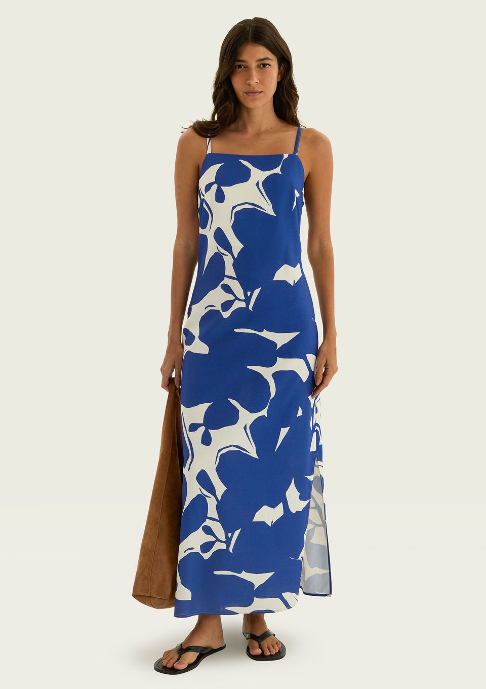 Vestido Midi Estampado em Viscolinho - Azul