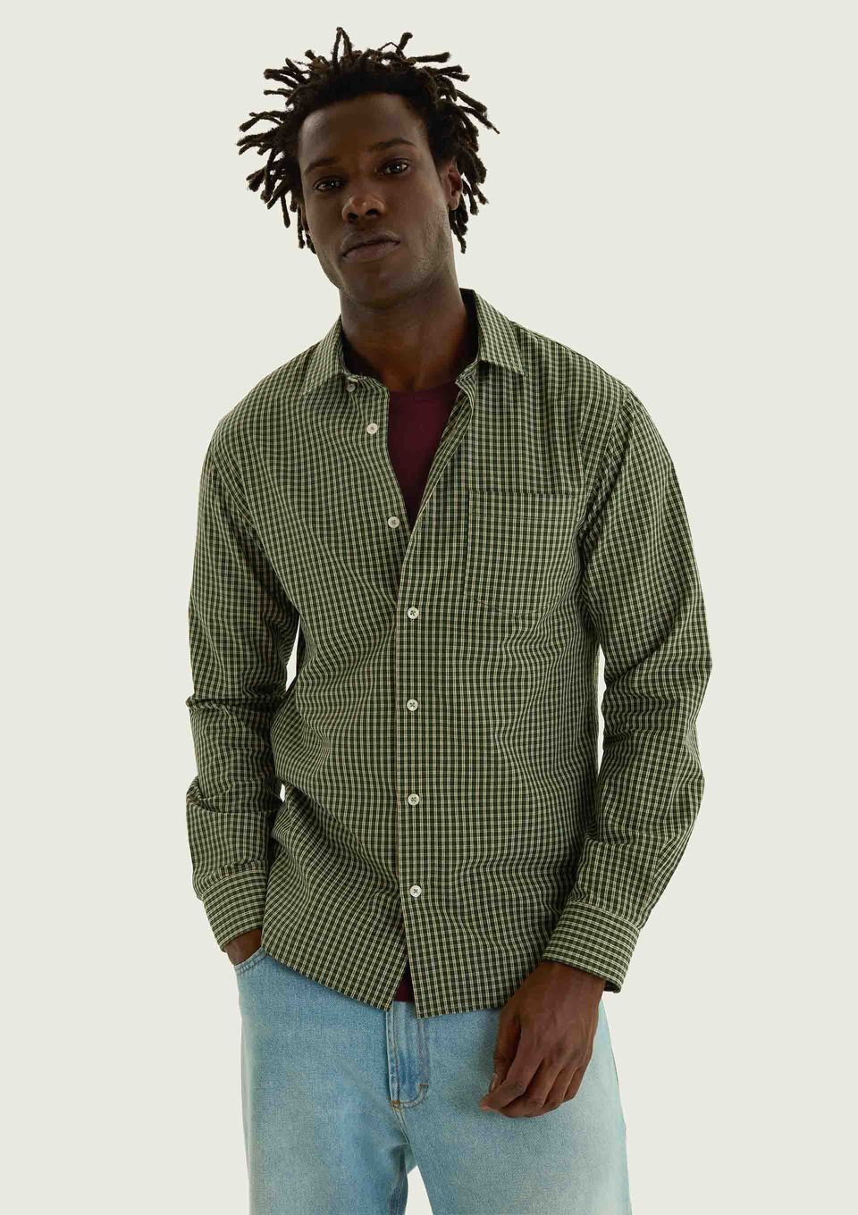 Camisa Básica Masculina Manga Longa Fio Tinto - Verde