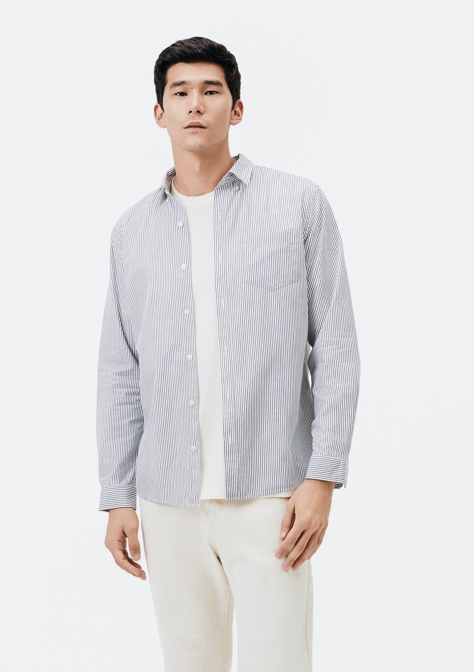 Camisa Básica Masculina Manga Longa Fio Tinto - Branco