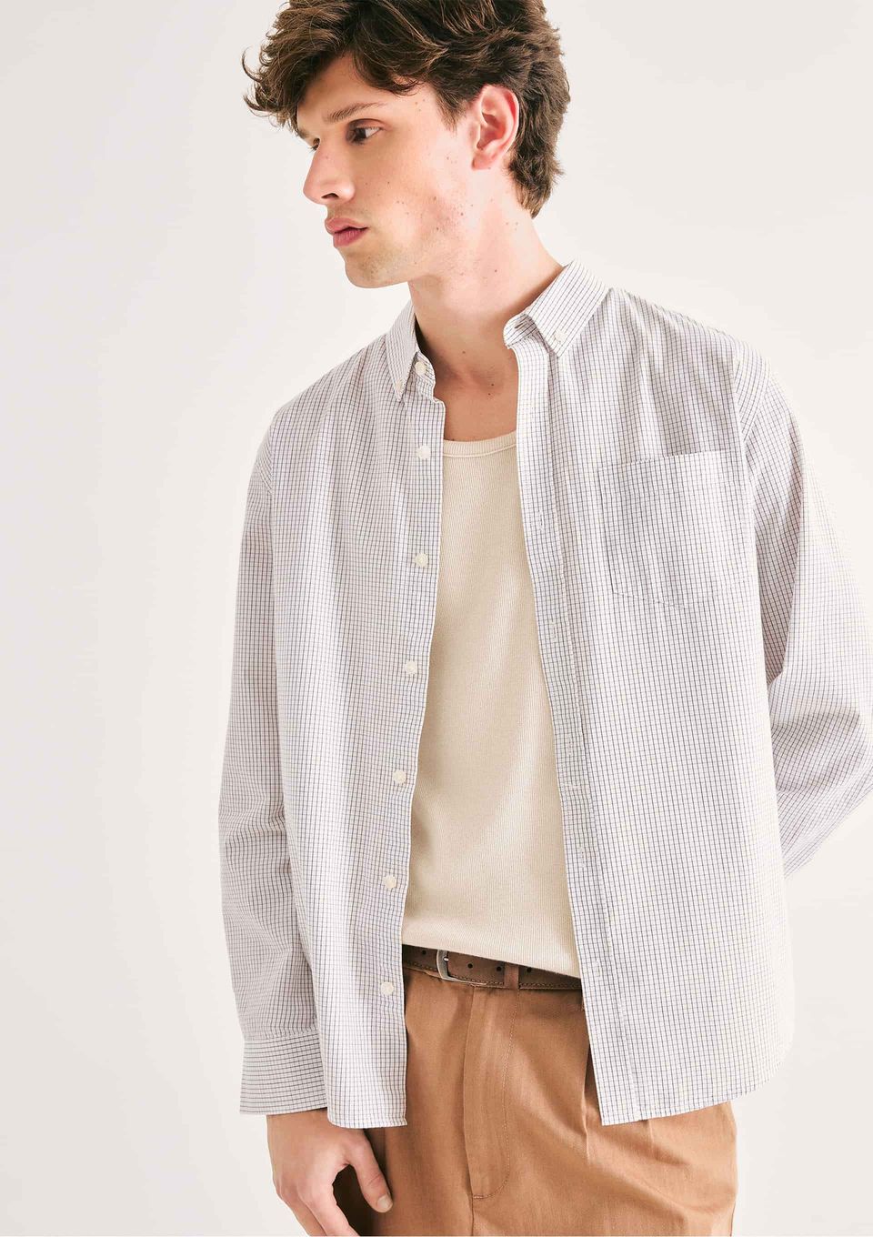 Camisa Básica Masculina Manga Longa Fio Tinto - Off White