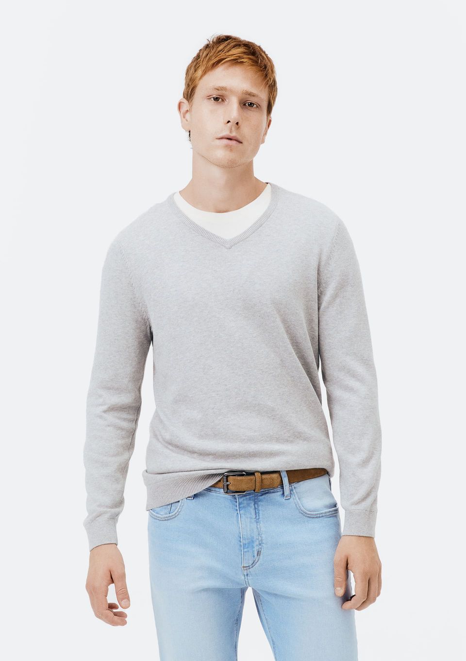 Blusão Básico Masculino Regular Gola V em Tricô - Cinza