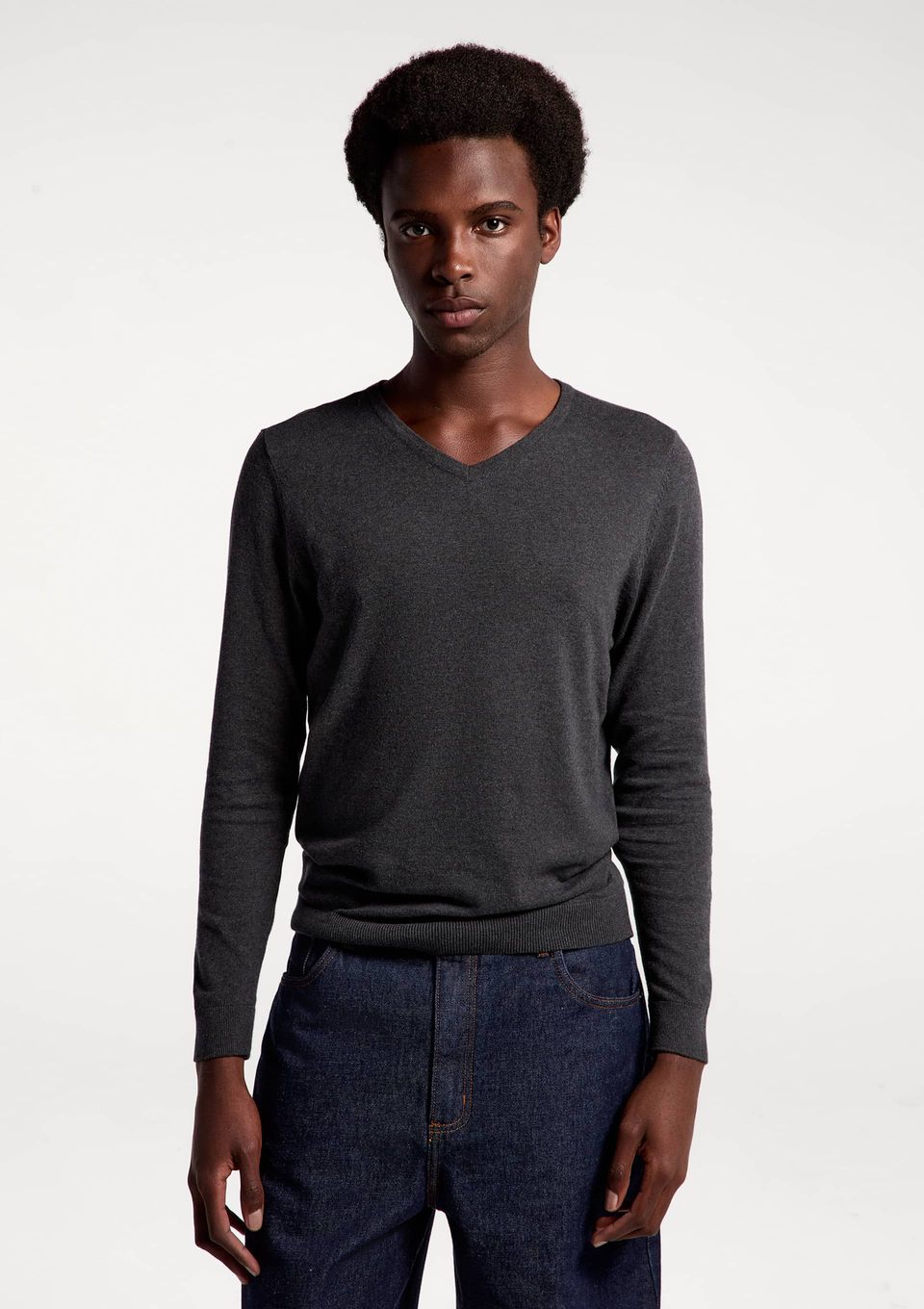 Blusão Básico Masculino Regular Gola V - Cinza