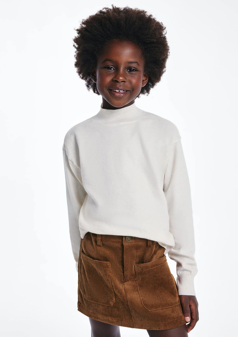 Blusão Infantil Menina Tricô Gola Alta - Off White