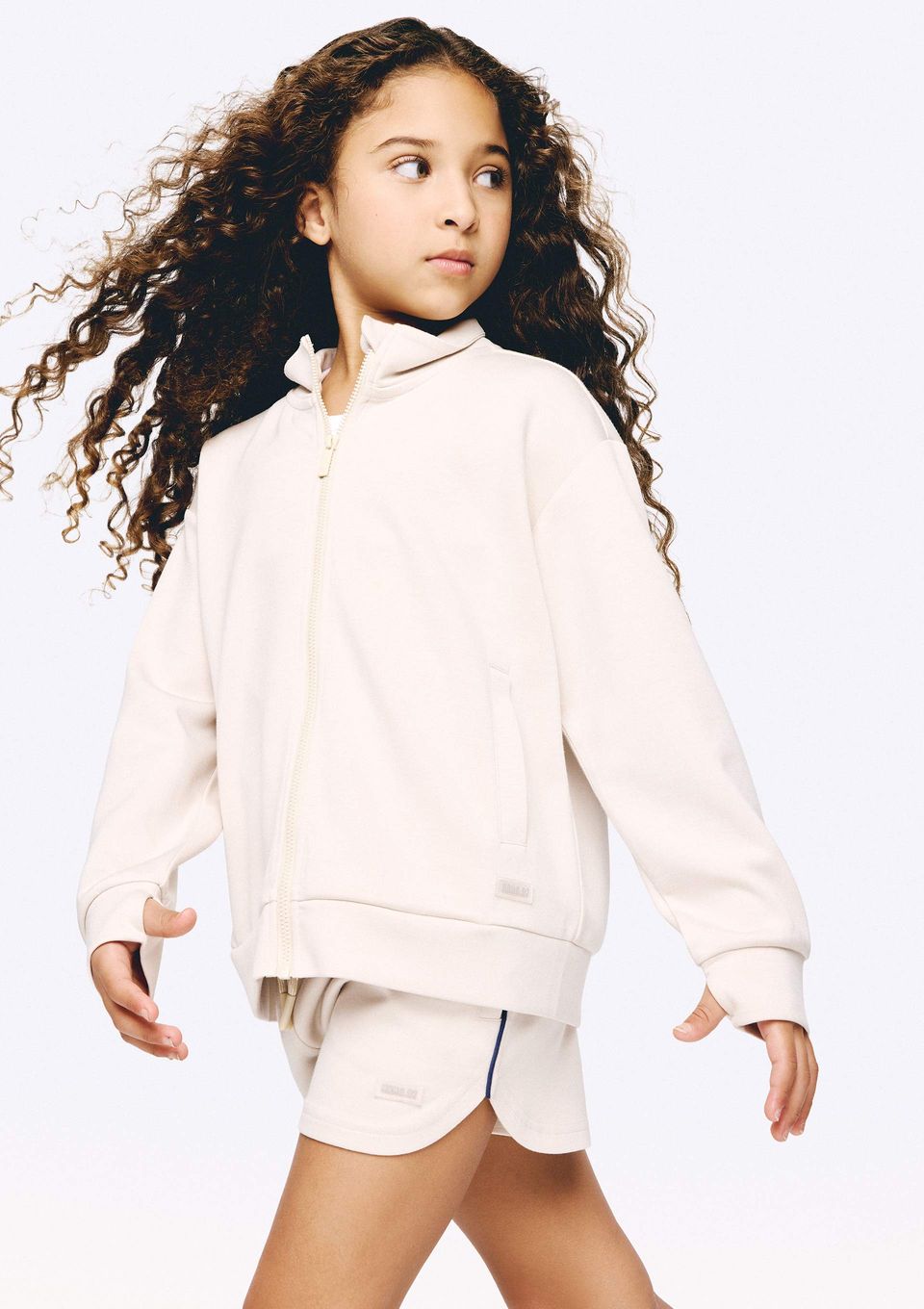 Jaqueta Infantil Menina Gola Alta com Elastano - Off White