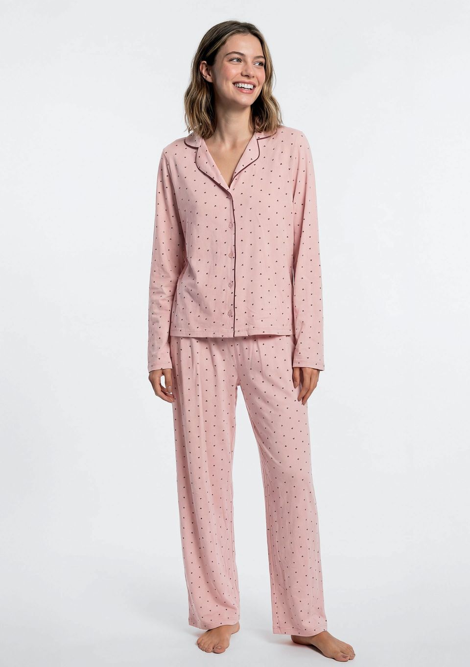 Pijama Longo Feminino Americano Estampado - Rosa