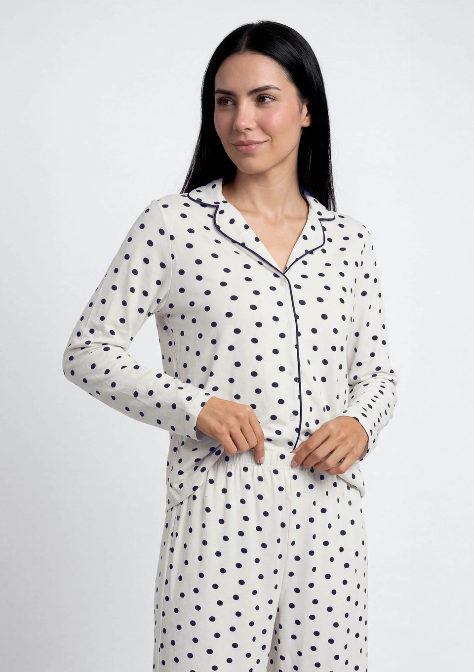 Pijama Longo Feminino Americano Estampado - Off White