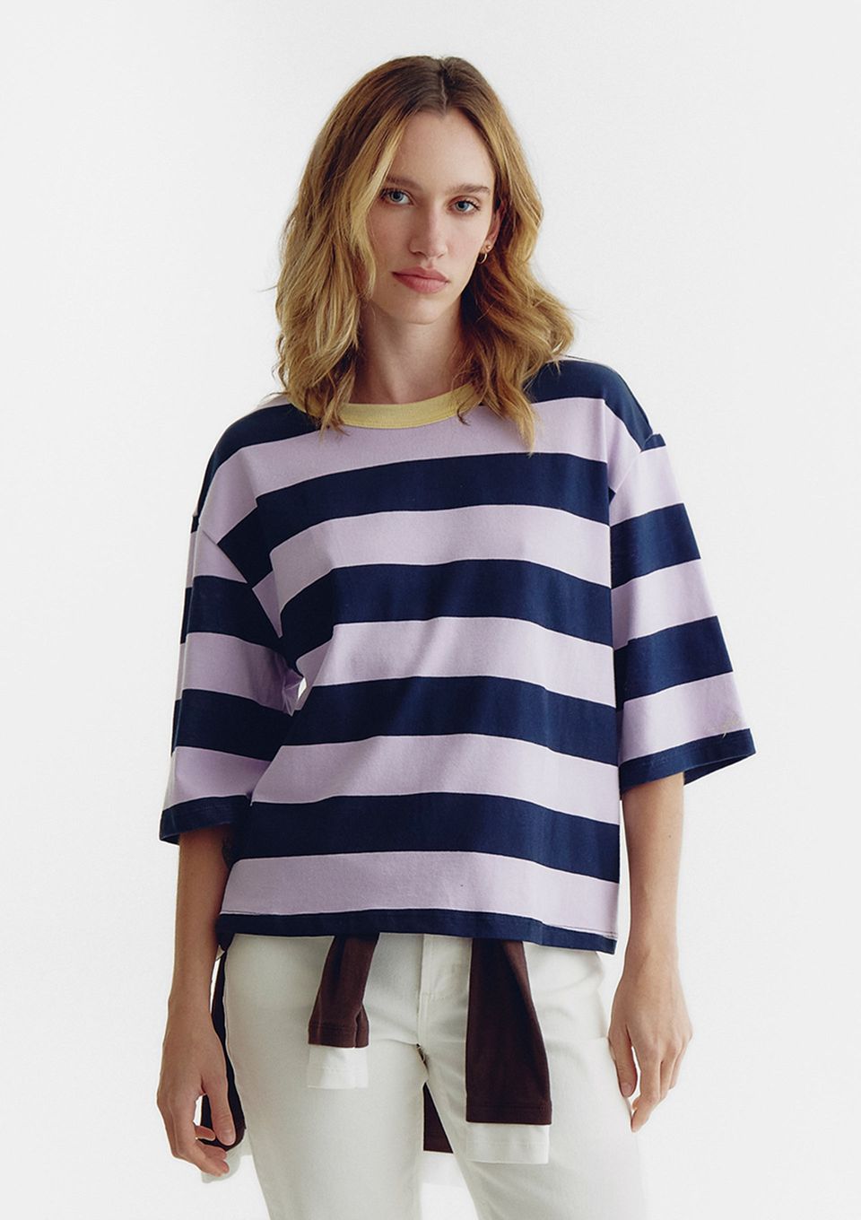 Camiseta Feminina Ampla Listrada - Azul
