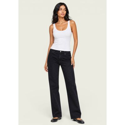 Calça Jeans Feminina Wide Leg Cropped Cintura Alta - Preto