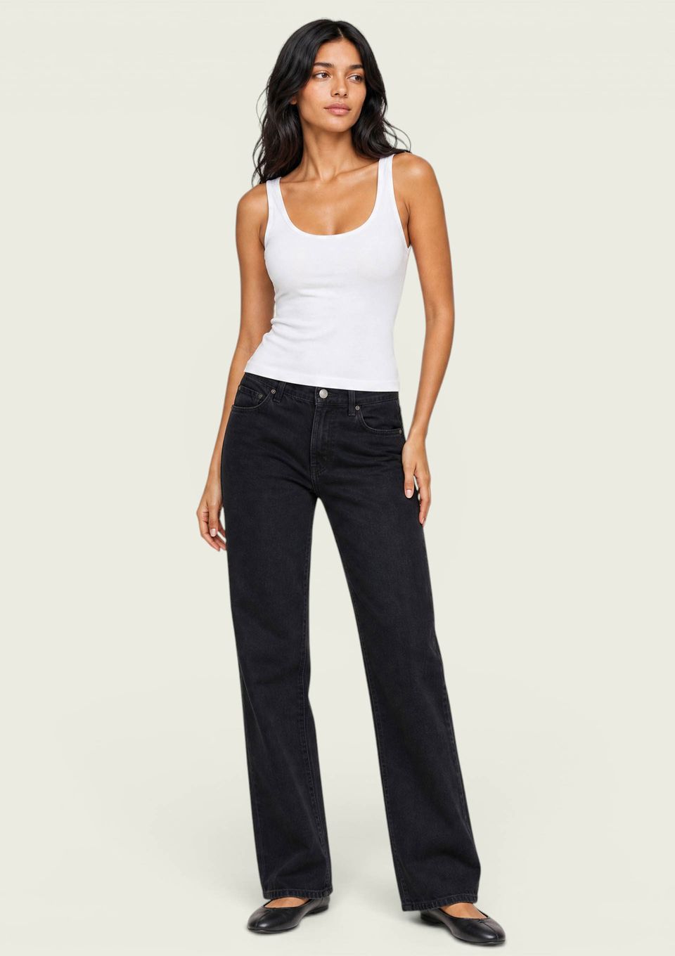 Calça Jeans Feminina Wide Leg Cropped Cintura Alta - Preto