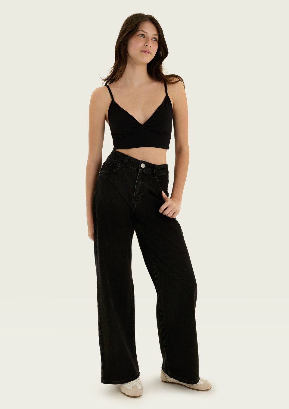 Calça Jeans Teen Wide Leg Cintura Baixa - Preto