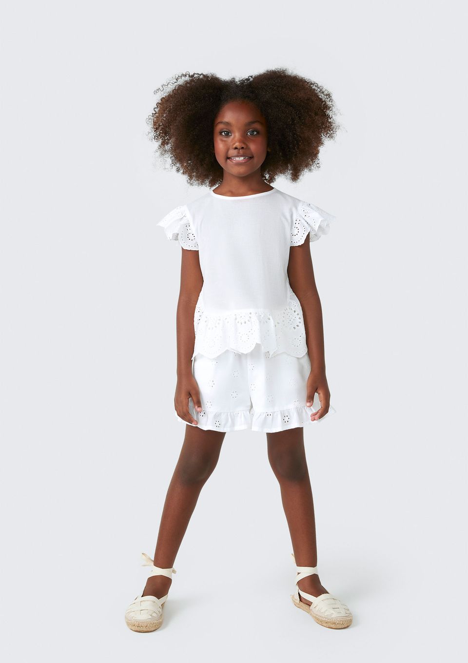 Shorts Infantil Menina com Laise e Babados - Branco