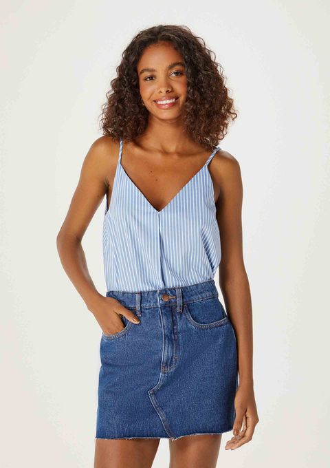Saia Jeans Cintura Alta Barra A Fio - Azul — Hering