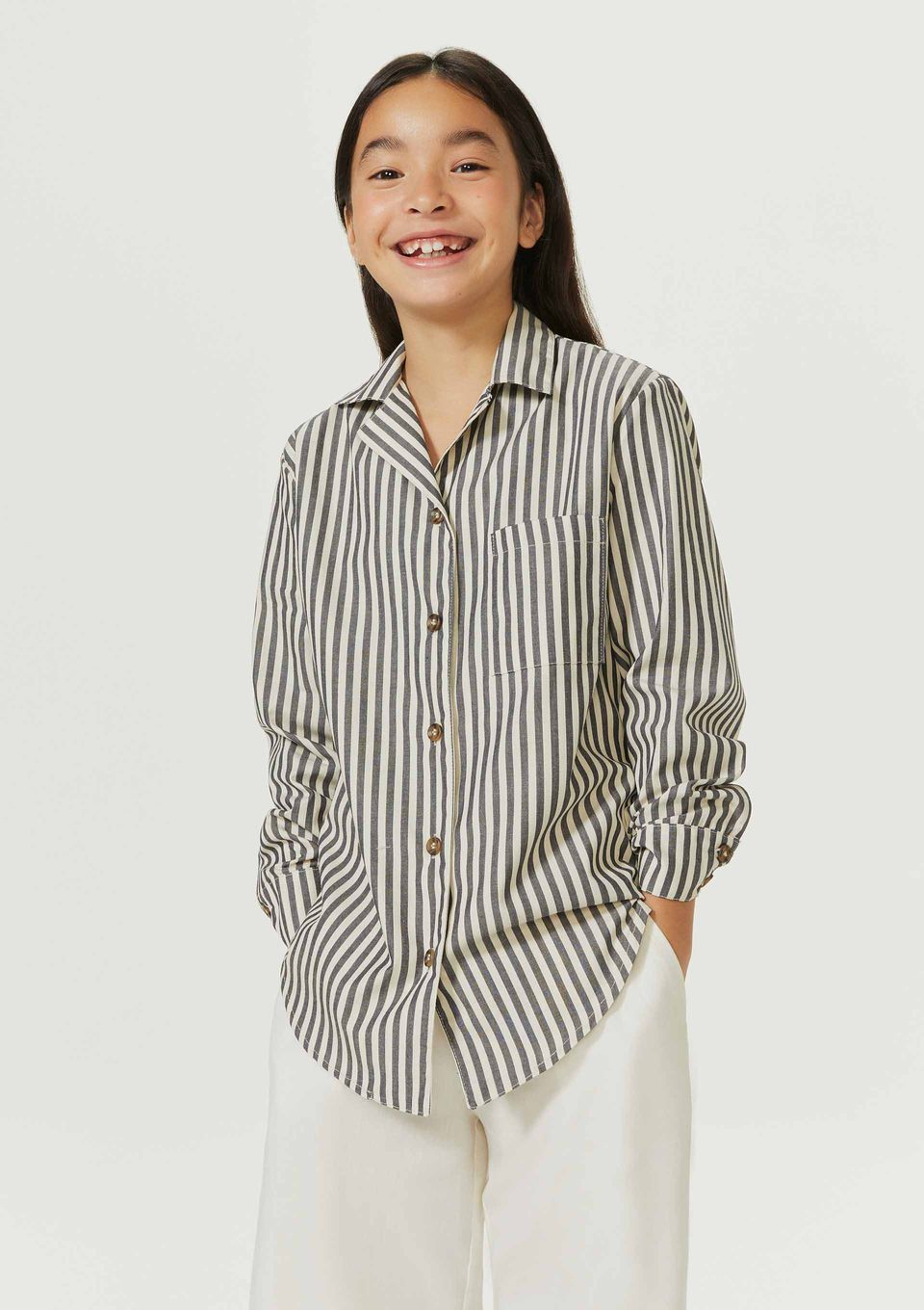 Camisa Infantil Unissex Manga Longa Listrada Mini Me - Preto