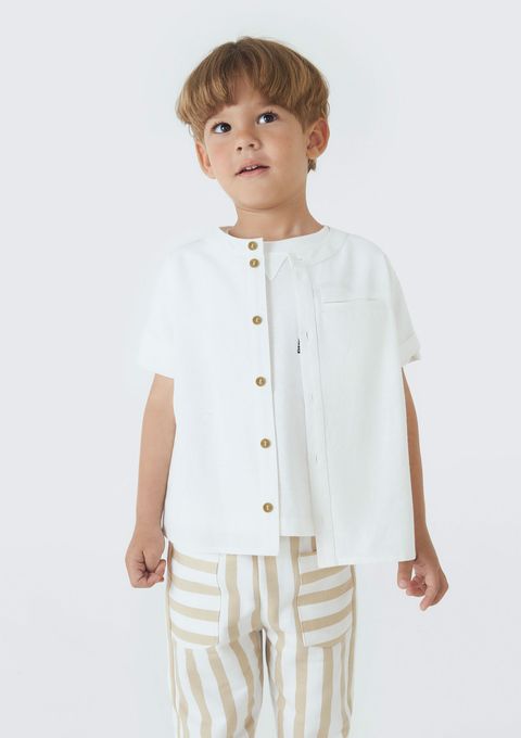 Camisa Infantil Menino Toddler com Linho e Gola Portuguesa - Off White — Hering