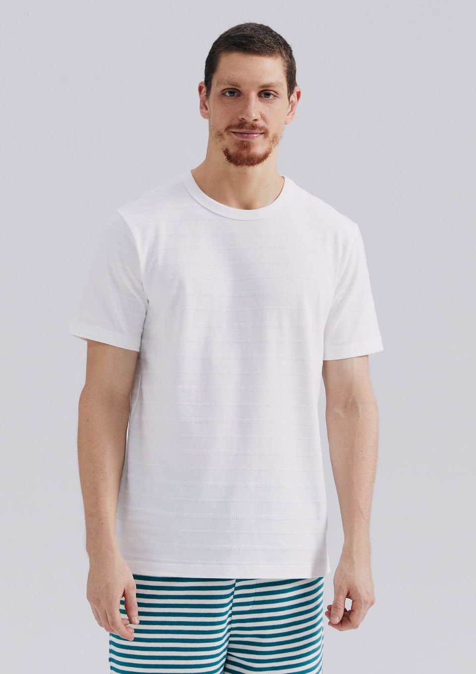 Camiseta Masculina Manga Curta em Malha Texturizada - Off White