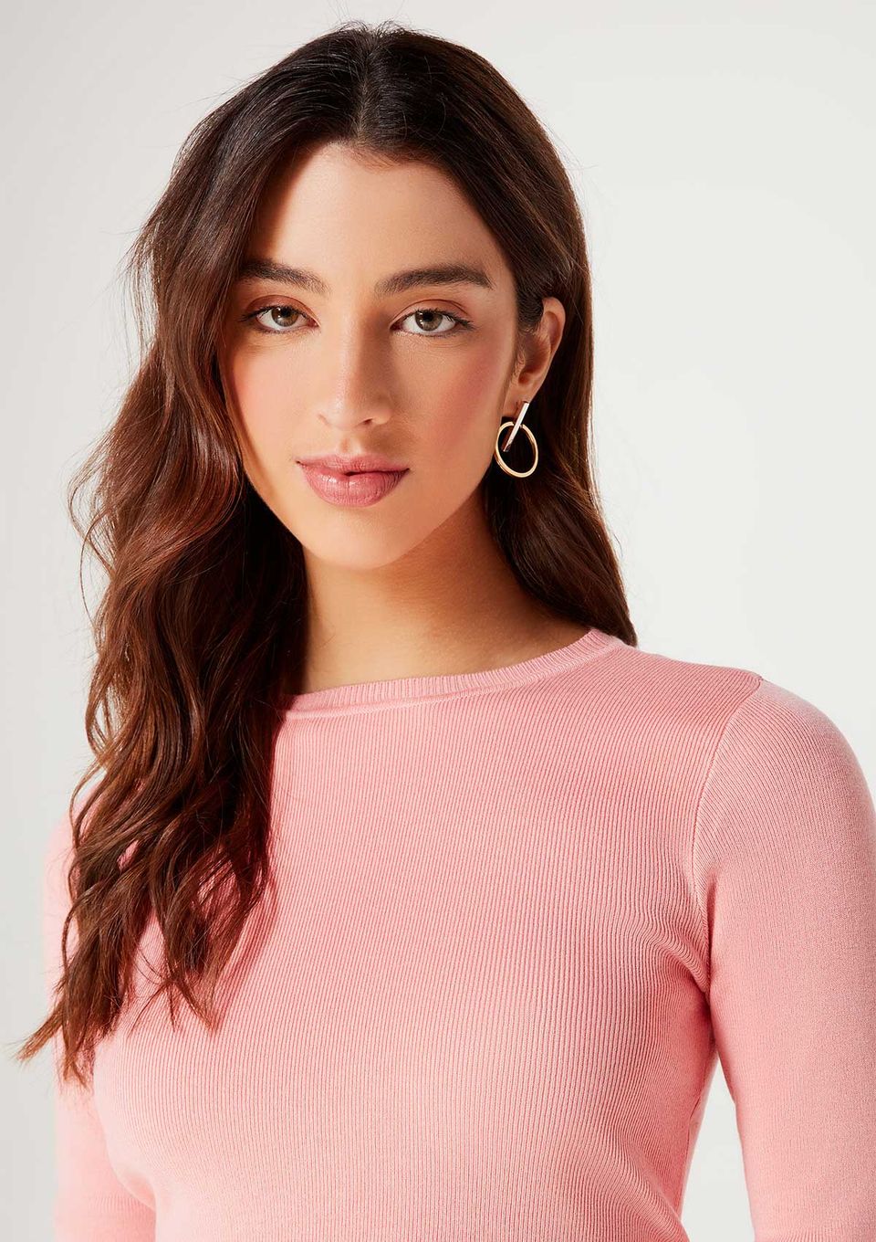 Blusa Feminina Cropped Manga Longa em Tricô - Rosa