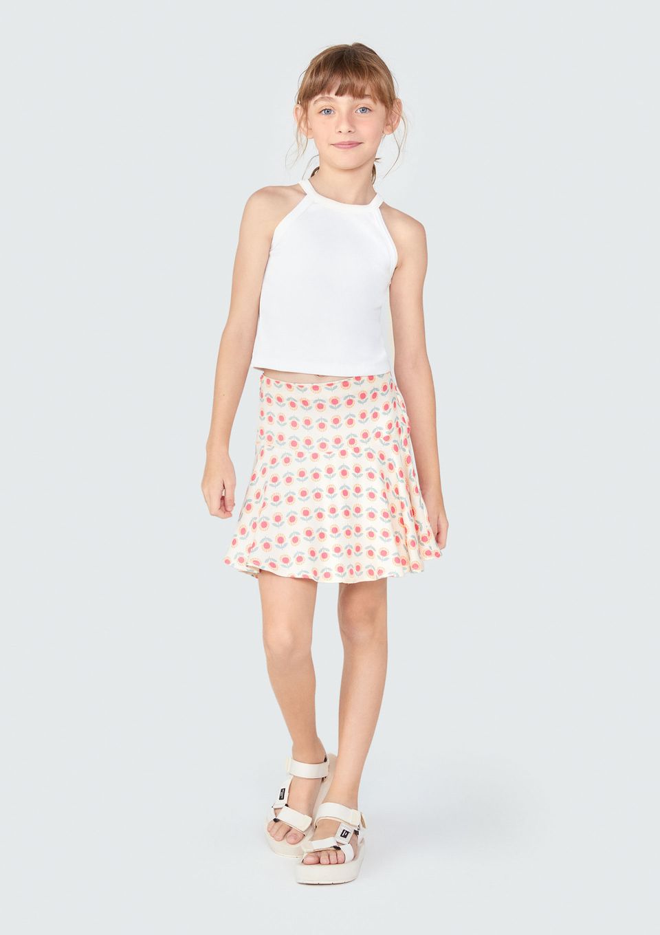 Saia Infantil em Viscose Estampada - Rosa
