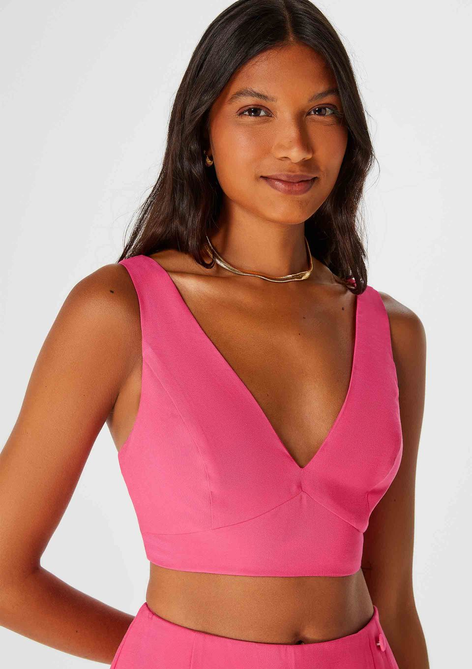 Top Cropped Feminino Decote V - Rosa