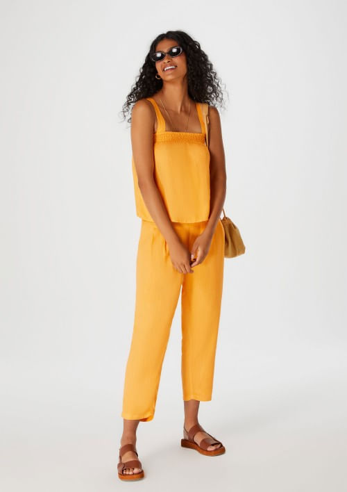 Calça Feminina Carrot Cintura Alta em Viscose  - Laranja