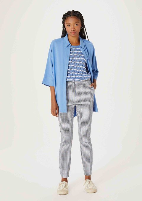 Calça Feminina Slim Estampada Cintura Média em Alfaiataria - Azul — Hering