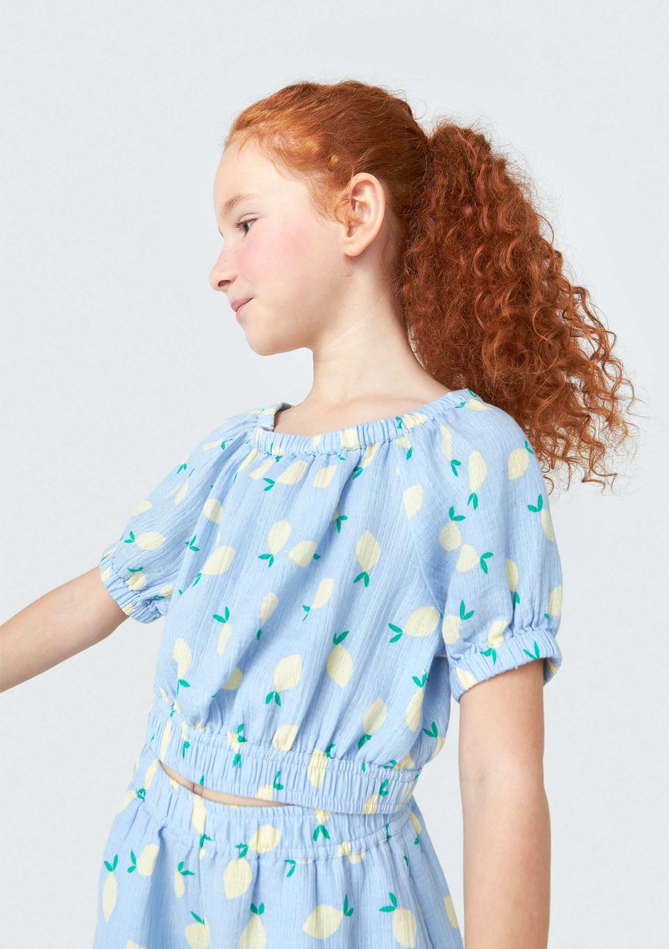 Blusa Infantil Menina Manga Curta Estampada - Azul