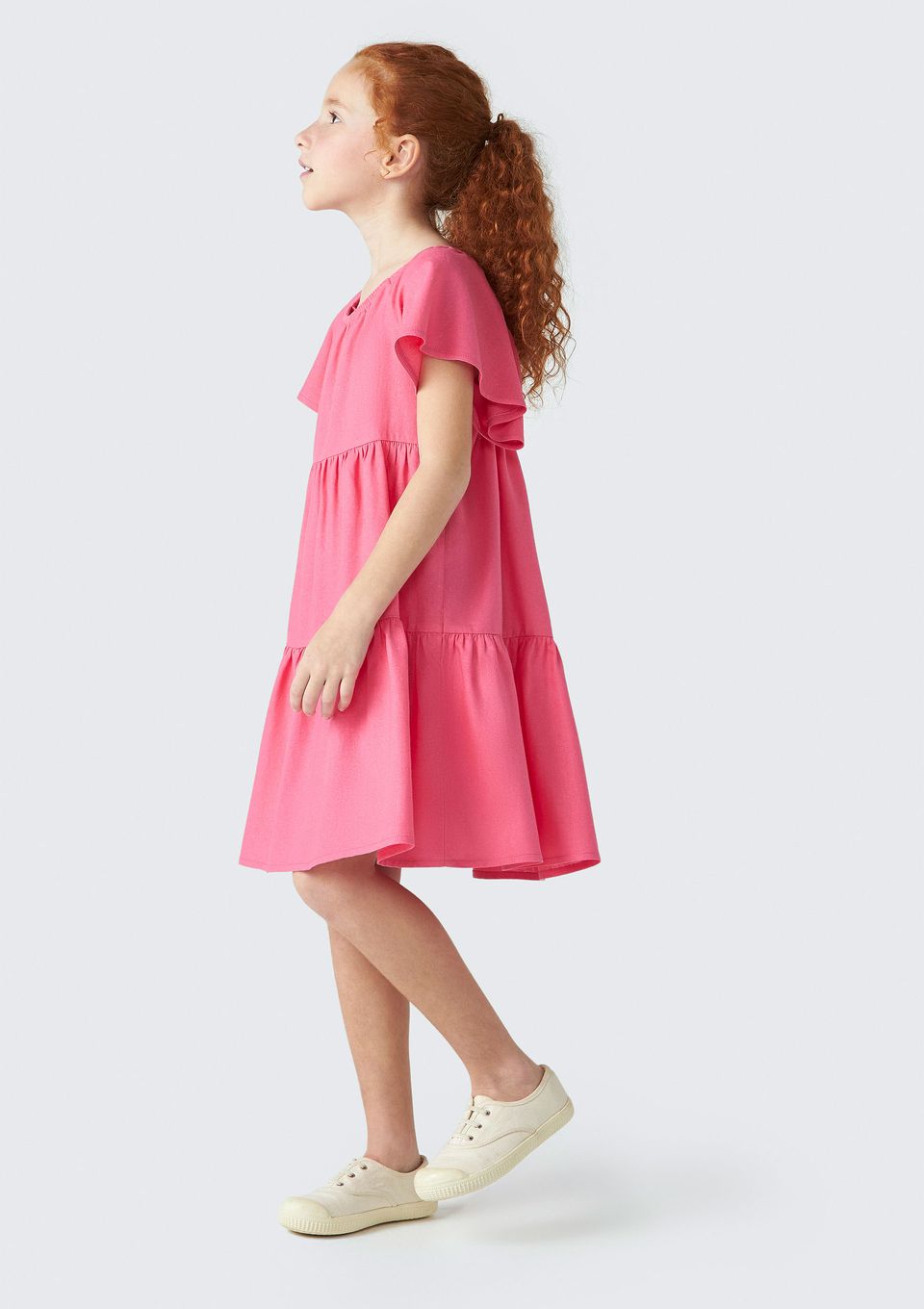 Vestido Infantil com Linho - Rosa