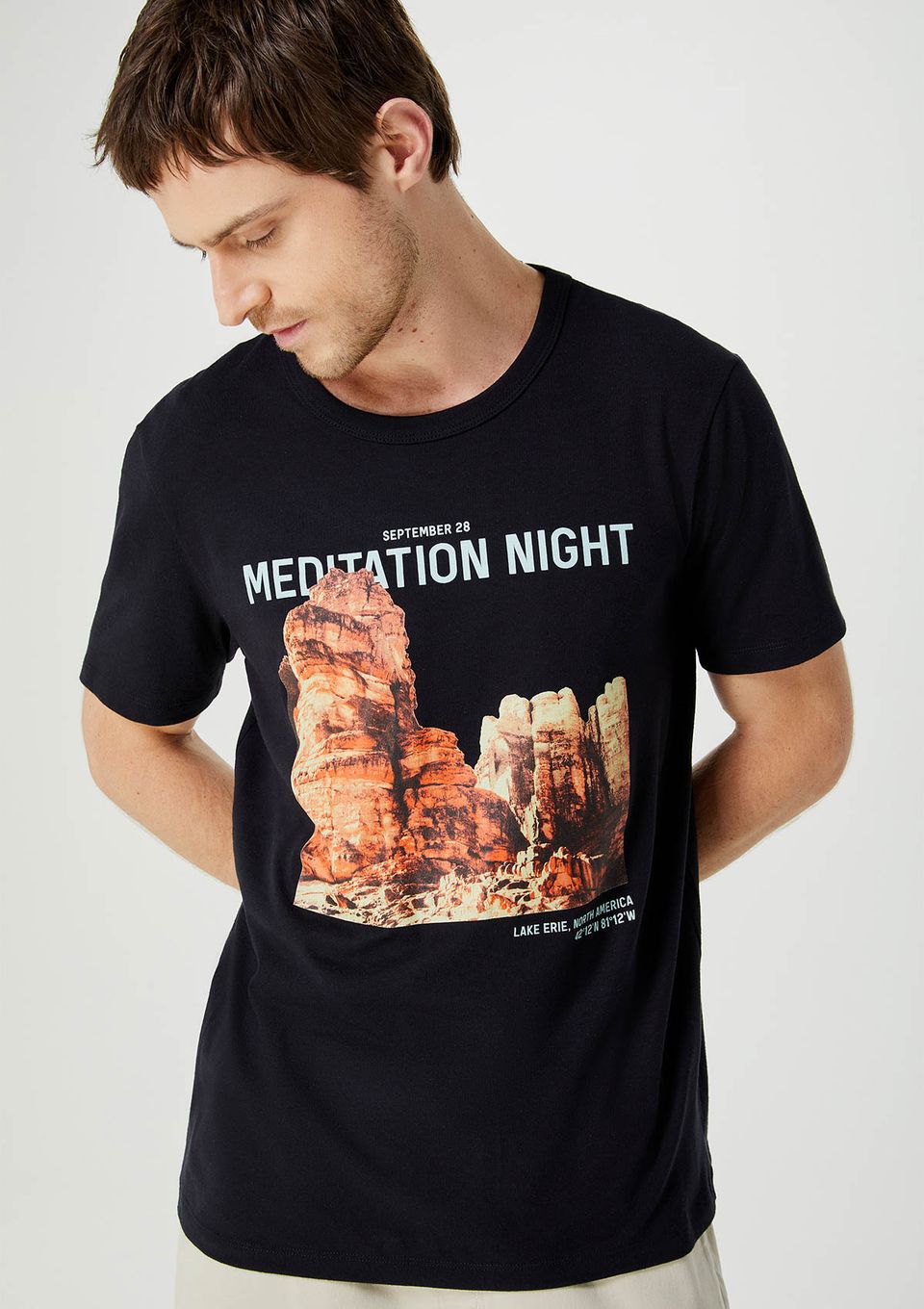 Camiseta Masculina Estampada Manga Curta - Preto