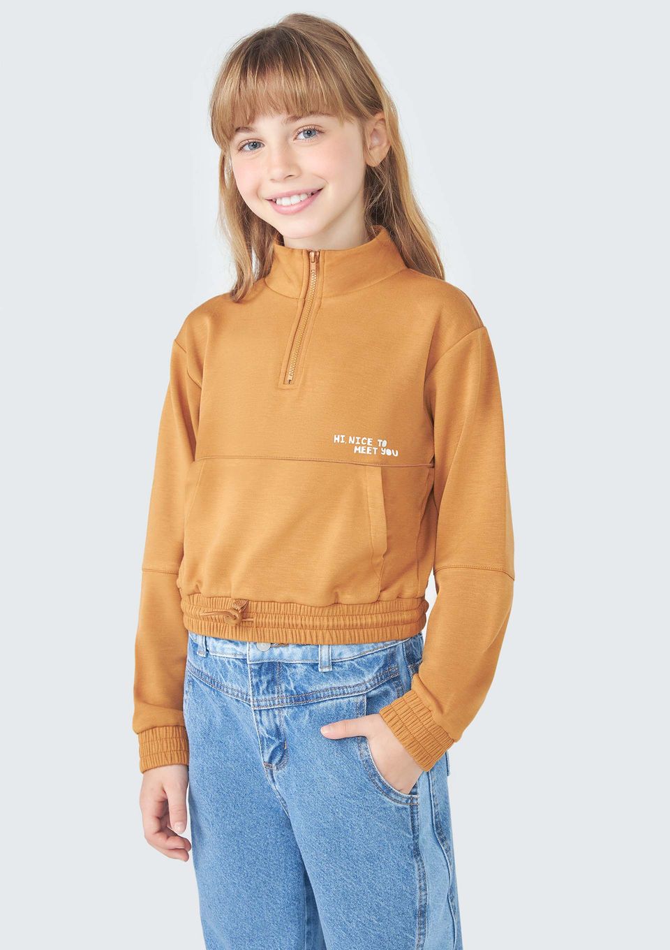 Blusão Infantil Menina Gola Alta - Laranja