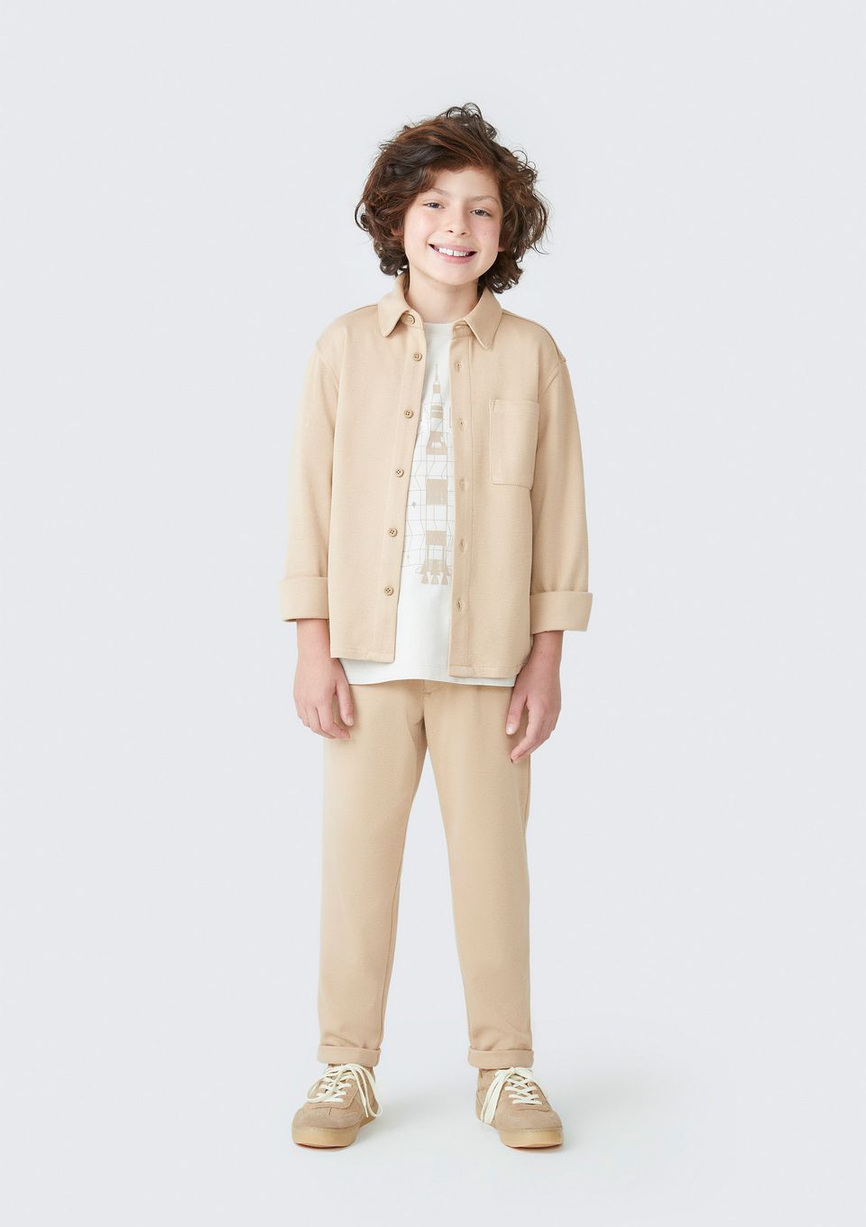 Camisa Infantil Menino em Piquet - Bege