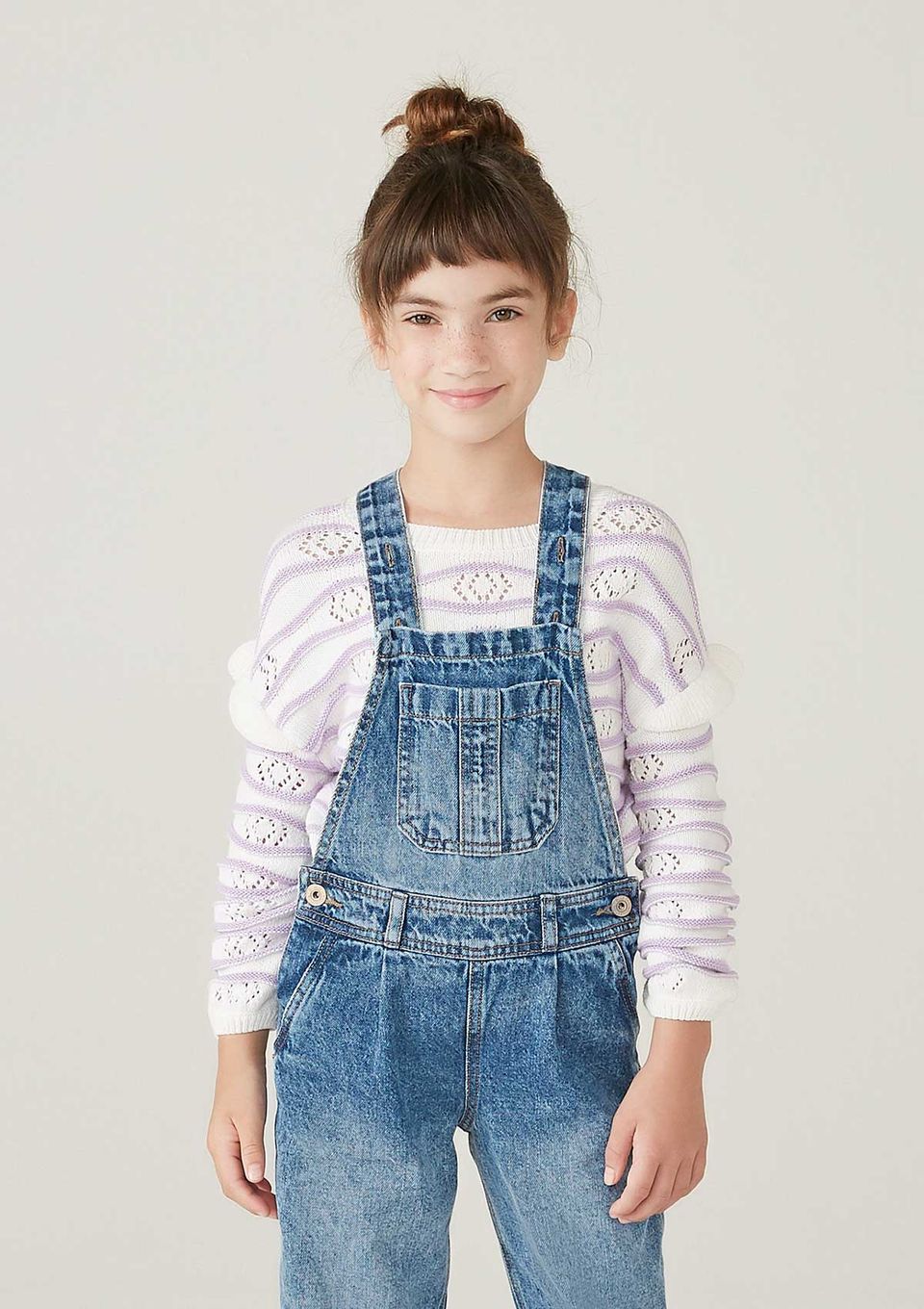 Blusão Infantil Menina em Tricô com Mangas Bufantes - Roxo