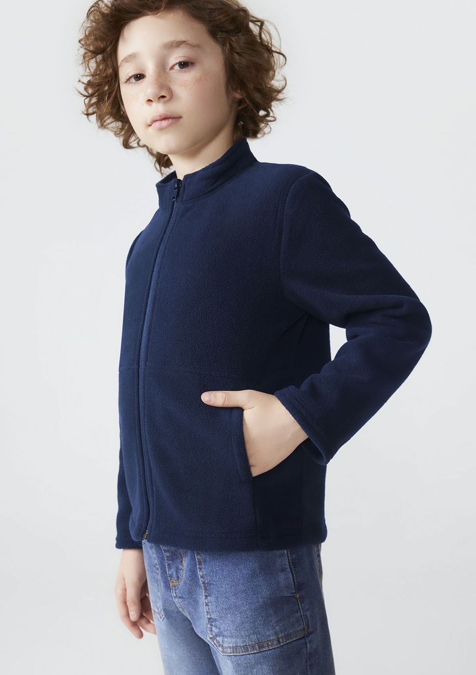 Jaqueta Infantil Unissex Gola Alta em Fleece  - Azul