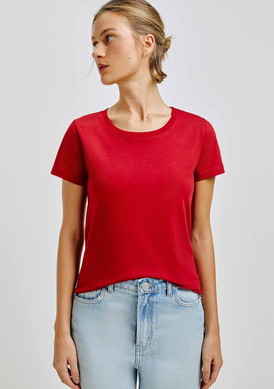 Camiseta Básica Feminina Slim World - Vermelho