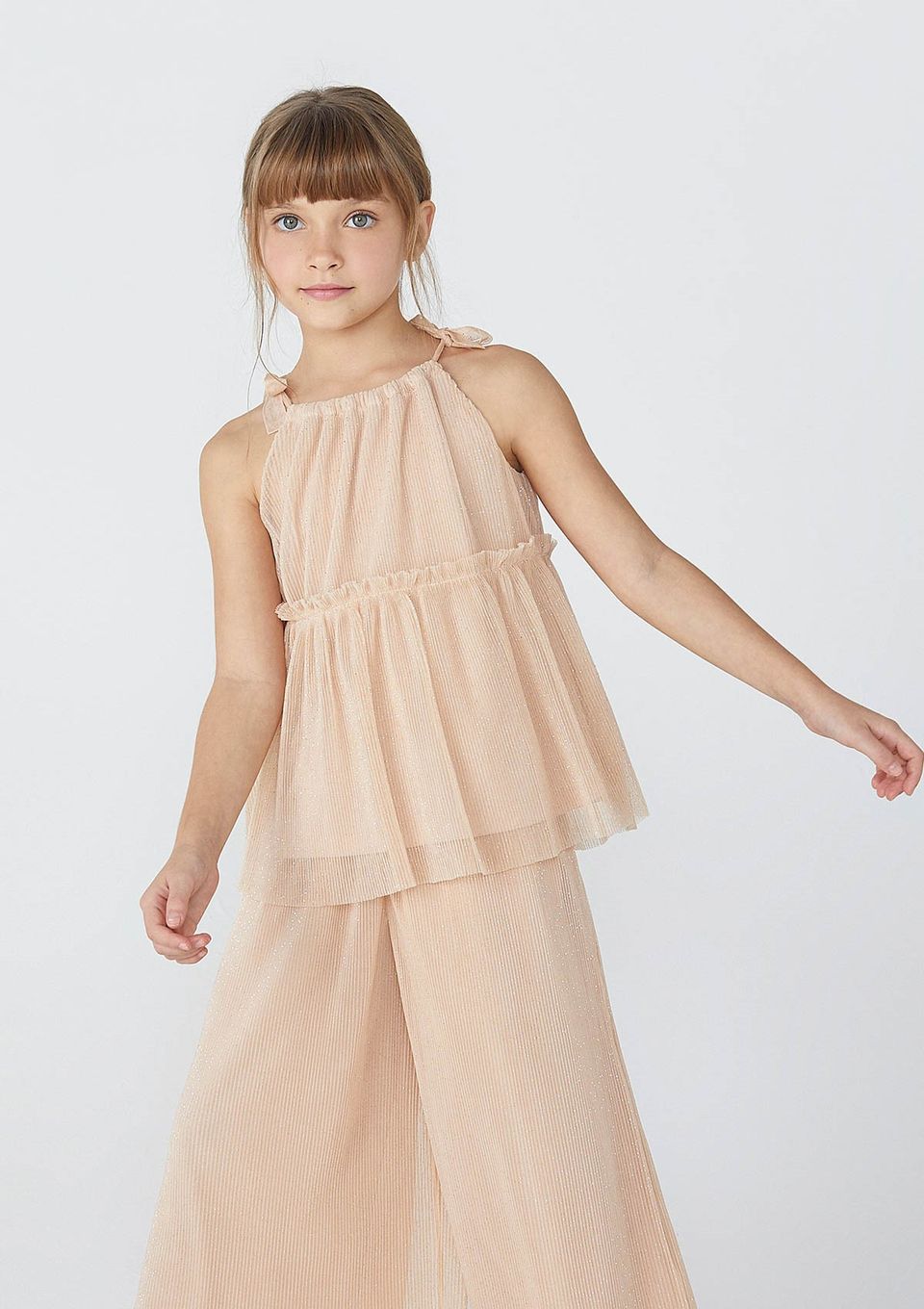 Blusa Bata Infantil Menina com Tule  - Bege