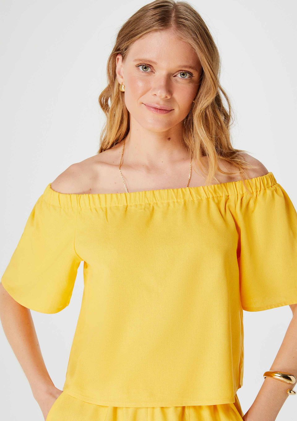 Blusa Feminina Ombro A Ombro com Elástico - Amarelo