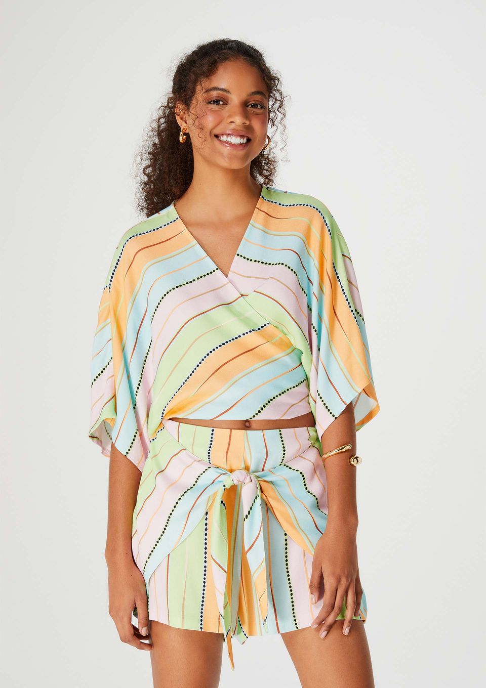 Blusa Cropped Feminina Estampada com Transpasse - Laranja