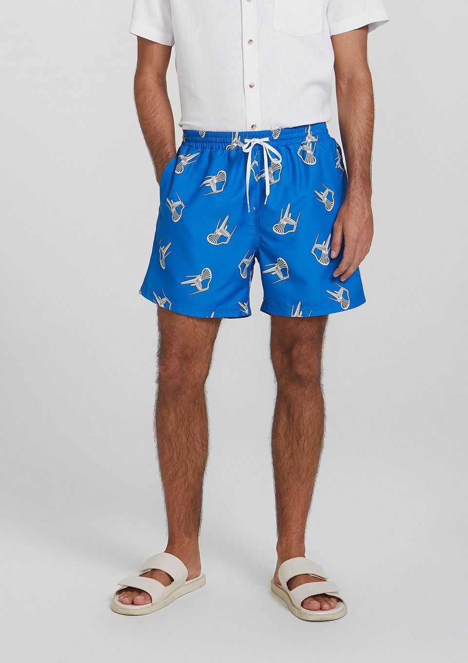 Shorts Praia Masculino Regular Estampado - Azul
