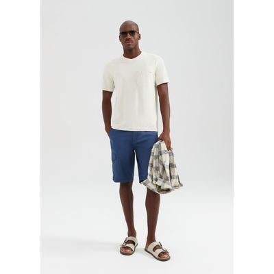 Bermuda Básica Masculina Cargo Em Sarja - Azul