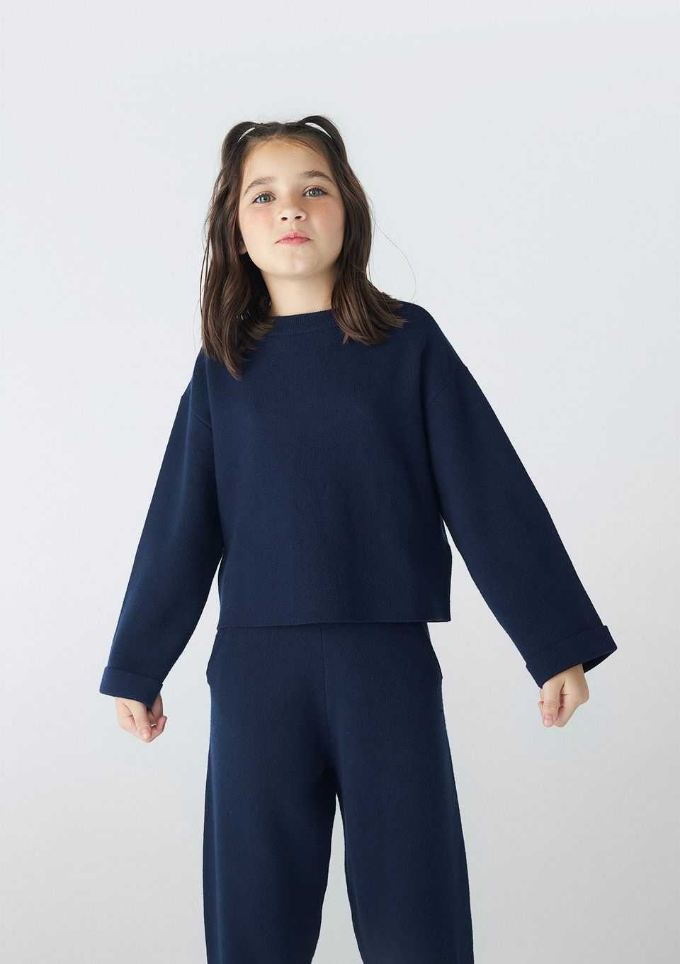 Blusão Infantil Menina Manga Longa em Tricô - Azul