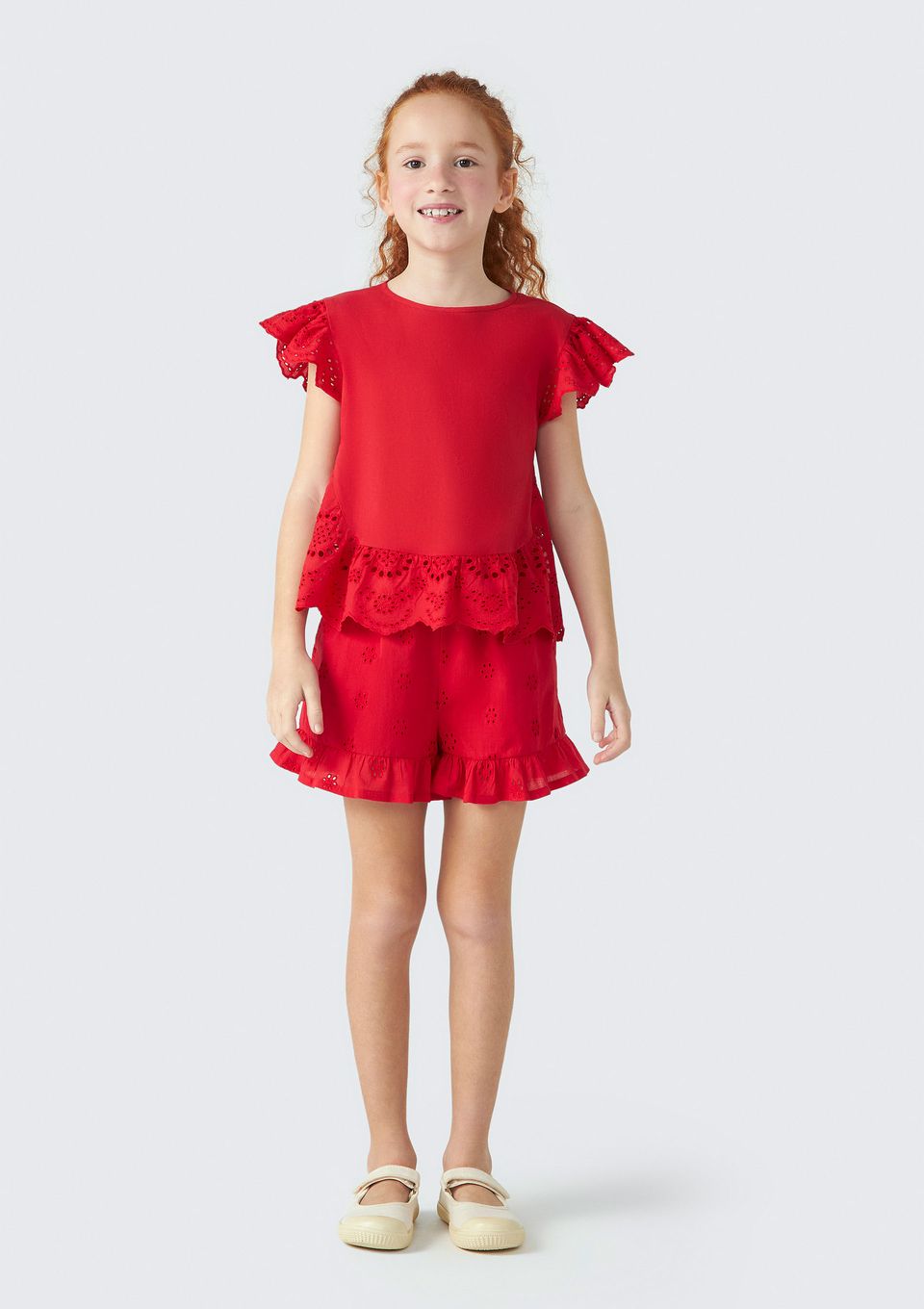 Shorts Infantil Menina com Laise e Babados - Vermelho