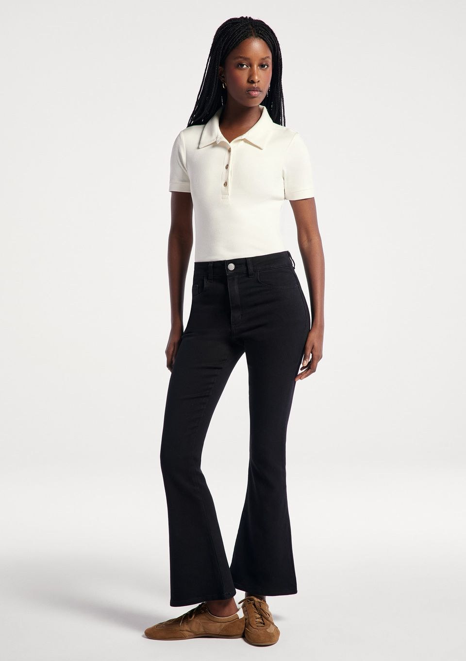 Calça Jeans Feminina Flare Petit Cintura Média Soft Touch - Preto